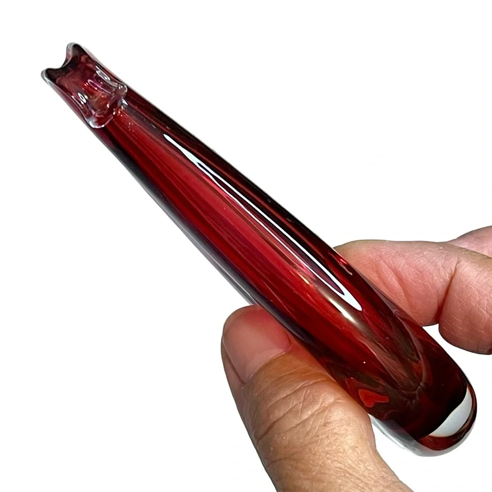 Janet Zug Ruby Red Amphora 4” Handblown signed 90’s Hanging Glass Vase